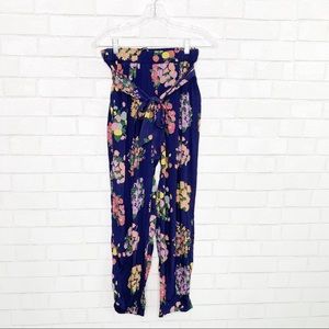 Zara navy floral fluid flowy jogger pants